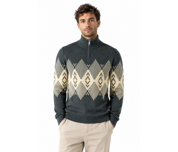 Point Zero Jacquard Knit Mock Zip Collar Sweater