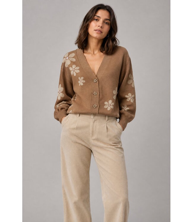 Point Zero  Floral Cardigan in Wood Smoke
