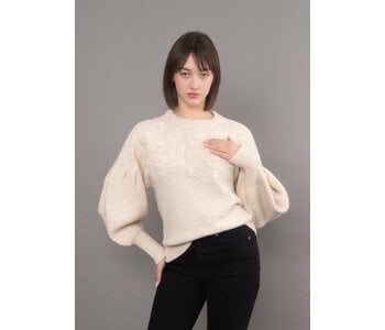 RD Style TALLULA LONG SLEEVE PULLOVER WITHEMBROIDERY DETAIL-FLAX MELANGE