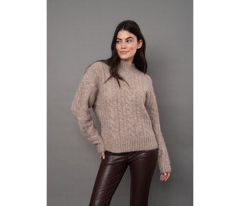RD Style DHEERA CABLE FRONT LONG SLEEVESWEATER-TAUPE MELANGE
