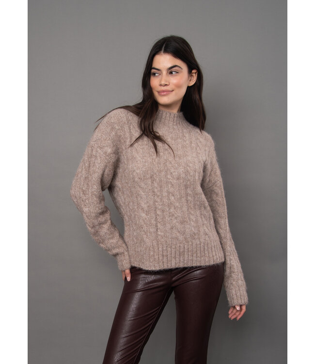 RD Style DHEERA CABLE FRONT LONG SLEEVESWEATER-TAUPE MELANGE