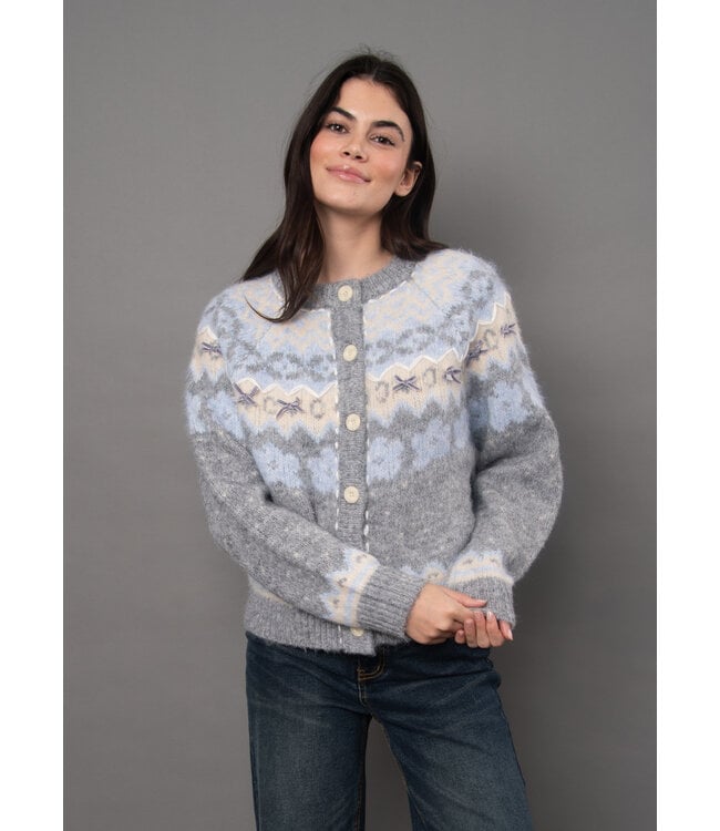 RD Style FAIRISLE CREW CARDIGAN WITH BOWS