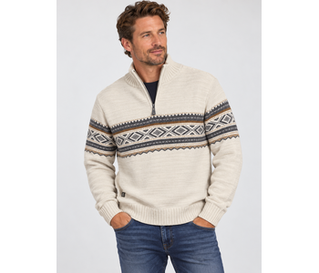 Point Zero Jacquard Pattern Mock-Zip Sweater