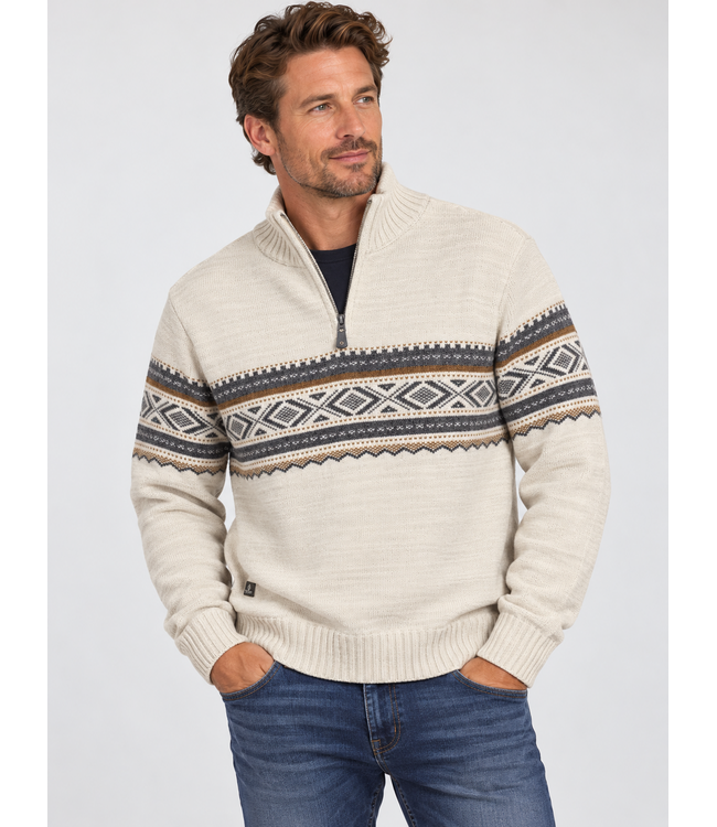 Point Zero Jacquard Pattern Mock-Zip Sweater