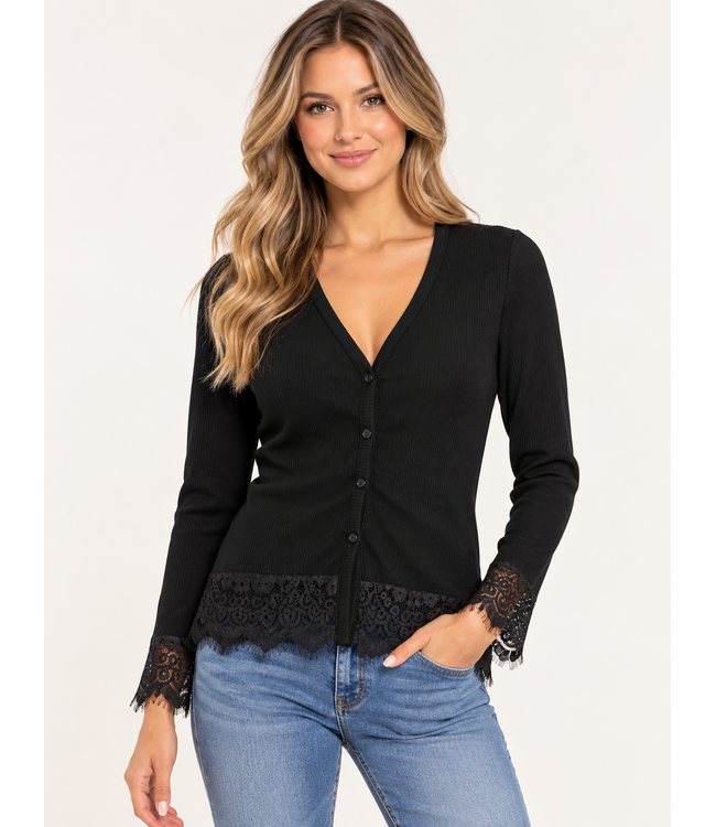 Point Zero Elegant Lace Trim Cardigan
