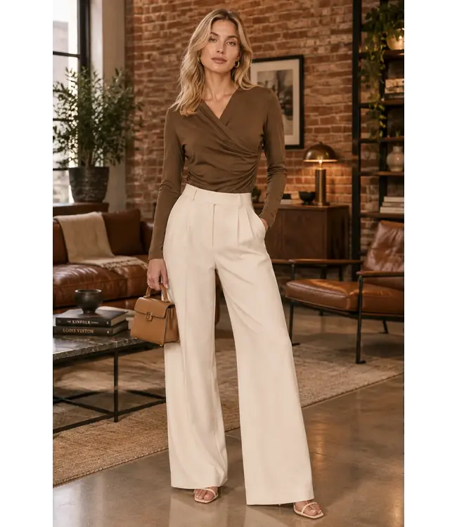 Point Zero Point Zero Women's Asymmetrical Twist Long Sleeve Top with Front Ruching - Chesnut