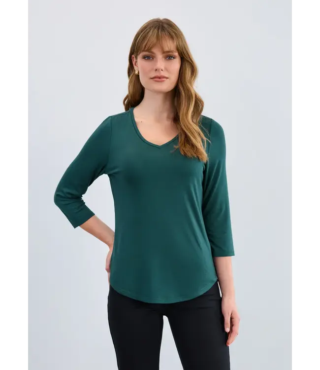 FDJ 3/4 Sleeve V-Neck Top Spruce