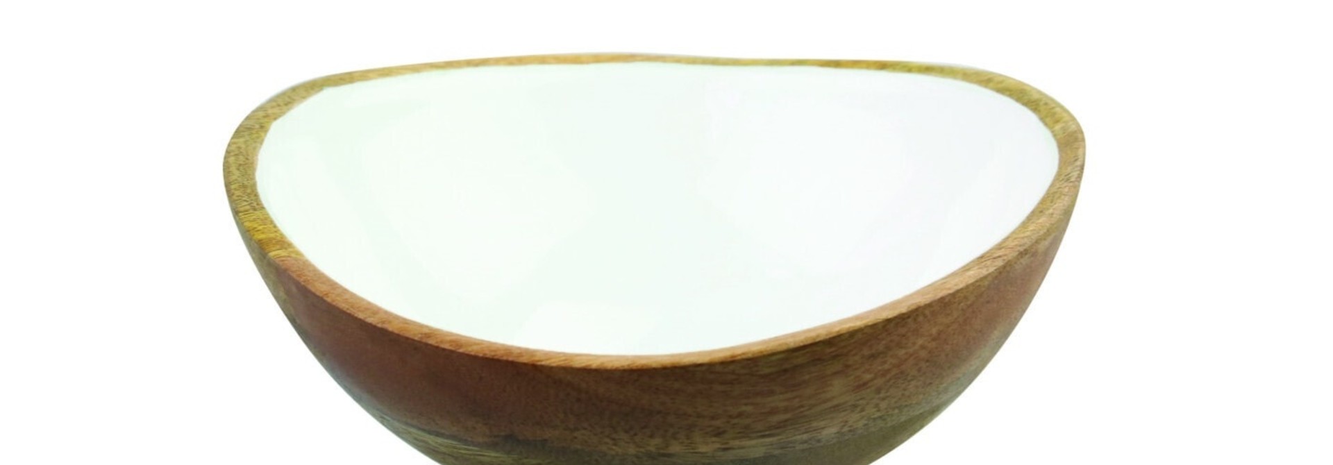 Mango Wood & White Enamel Bowl - Medium