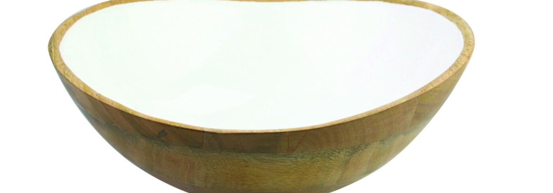 Mango Wood & White Enamel Bowl - Large
