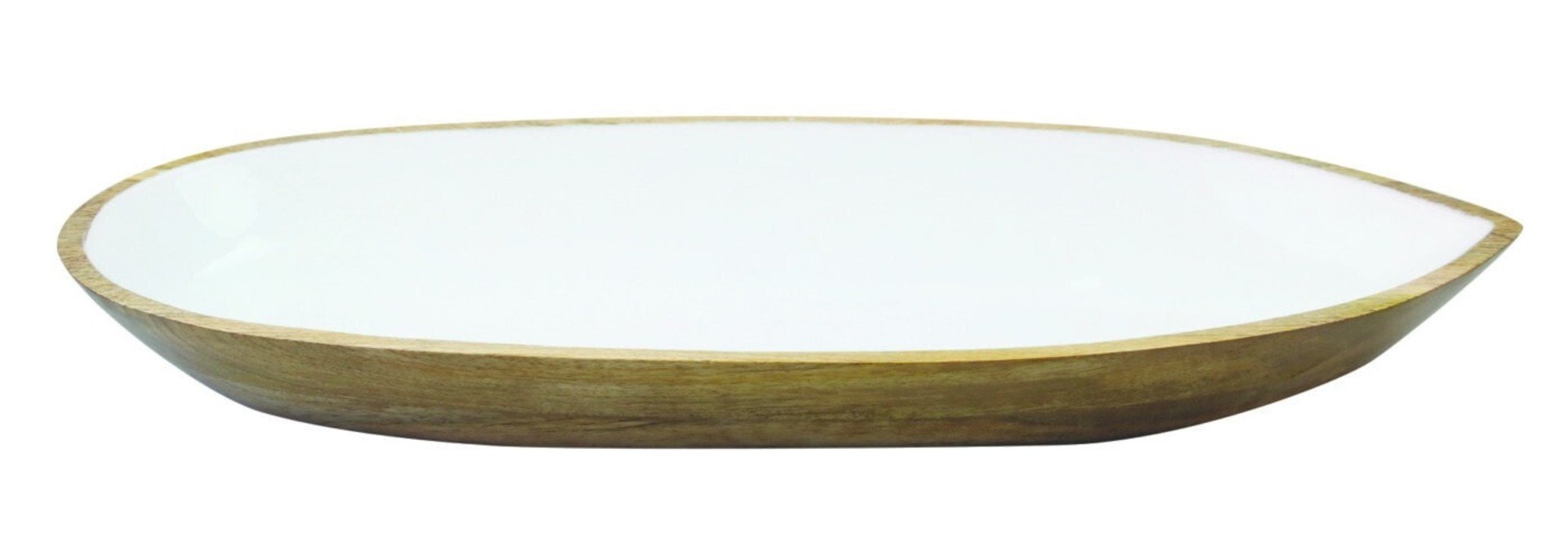 Mango Wood & White Enamel Oval Dish - Large