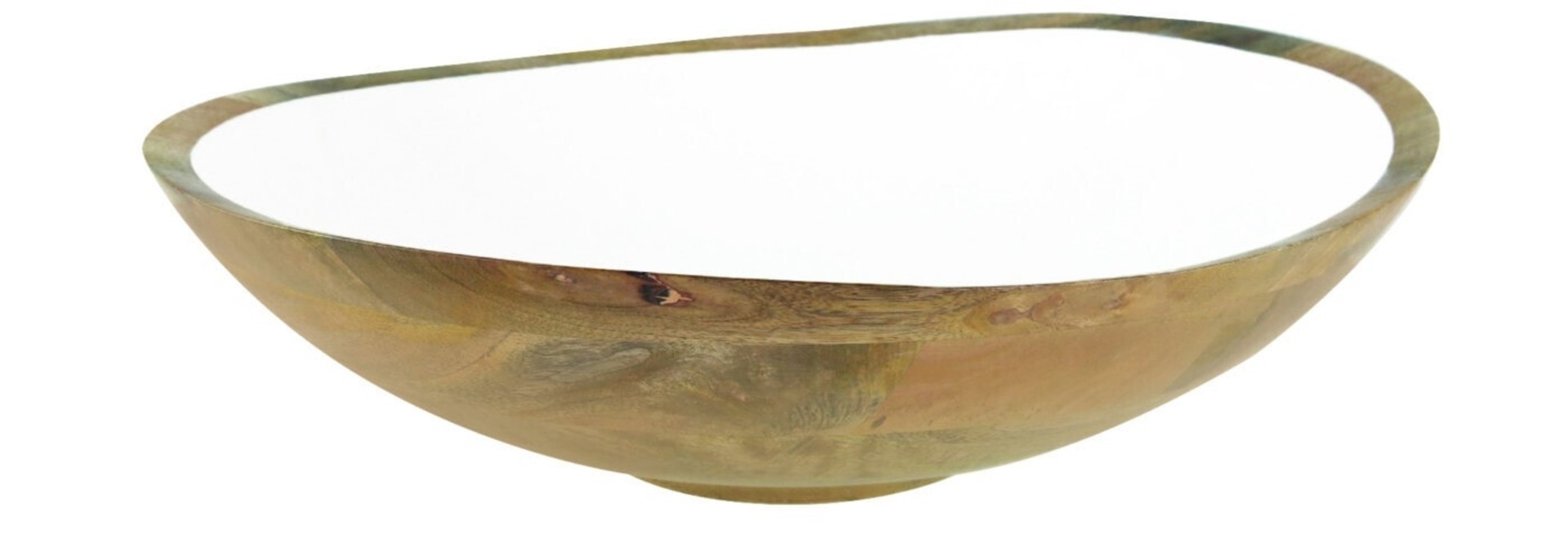 Mango Wood & White Enamel Bowl - Extra Large