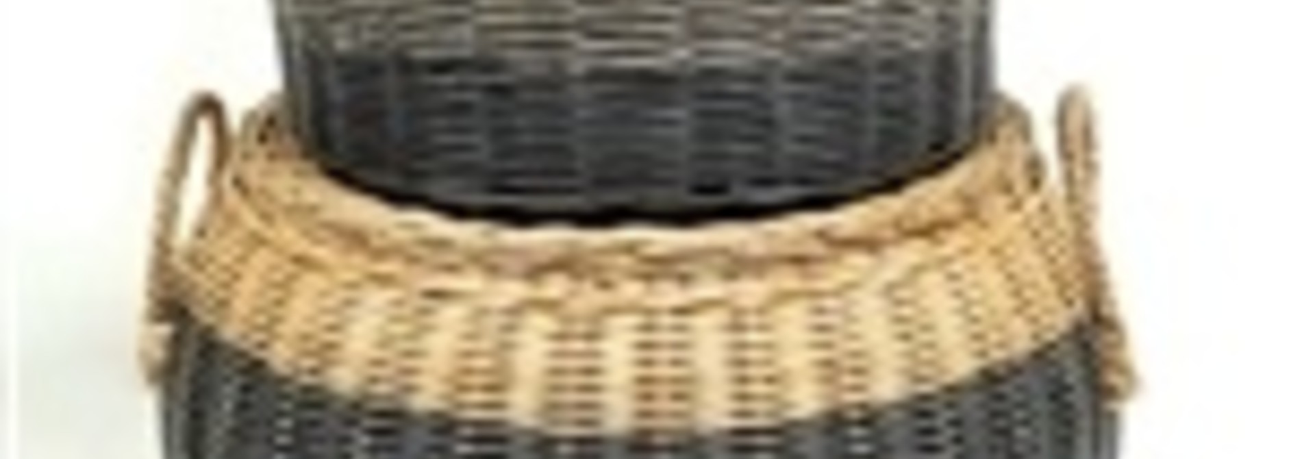 Lidded Round Basket - Straw Handles - Lg