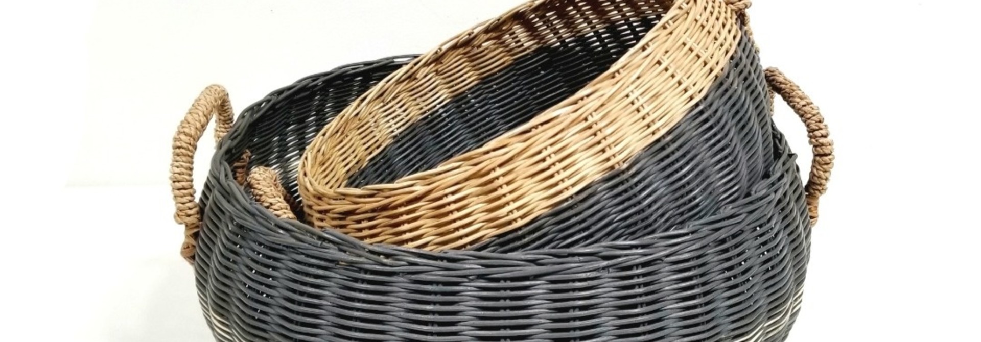 Round Basket Straw Handles - Med