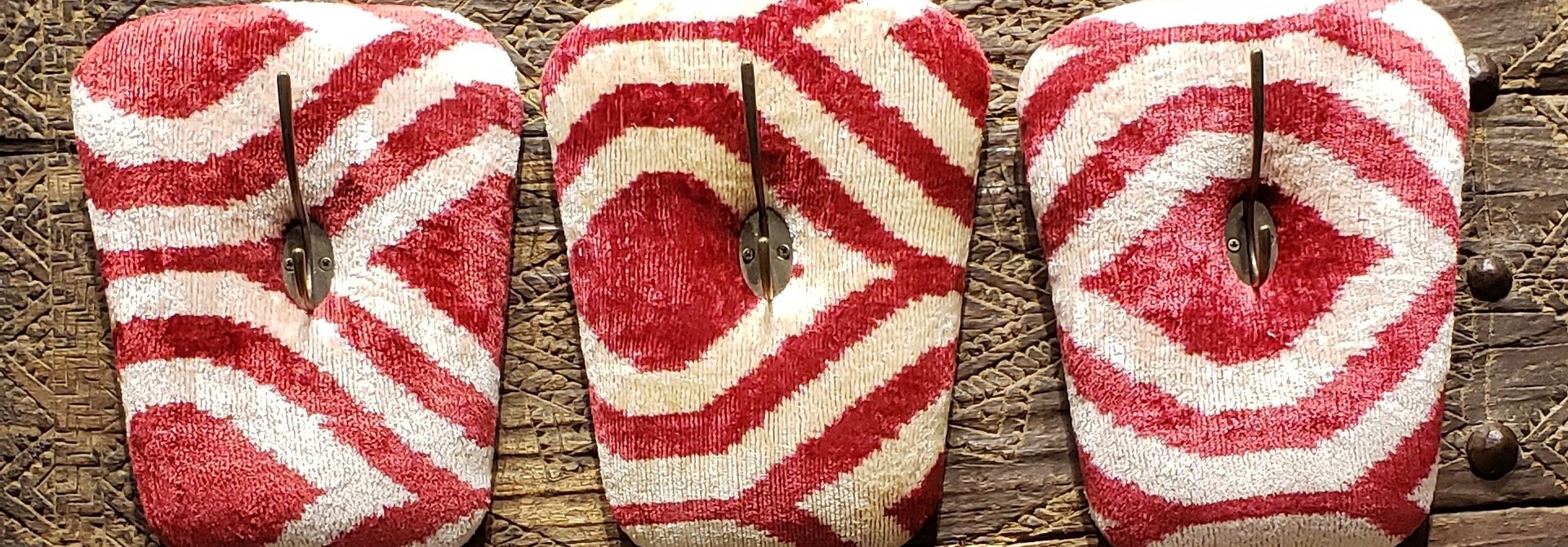 Red Silk Velvet Coat Hook - Set of 3