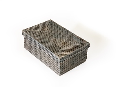 Rectangular Storage Basket w/lid - Grey Wash - Lg-1