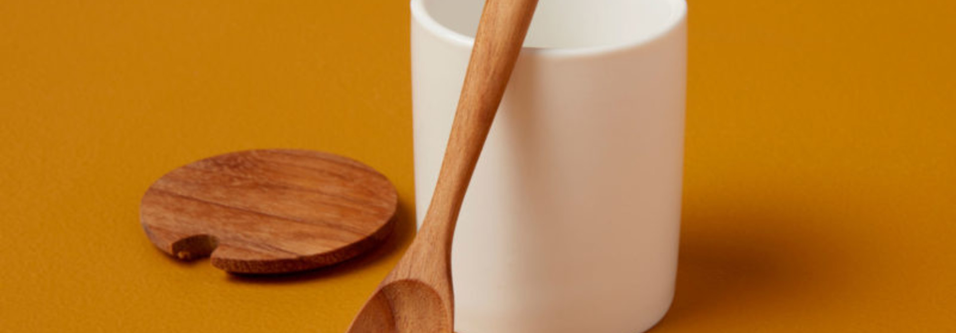 Ceramic Mini Cellar w/Teak Lid & Spoon