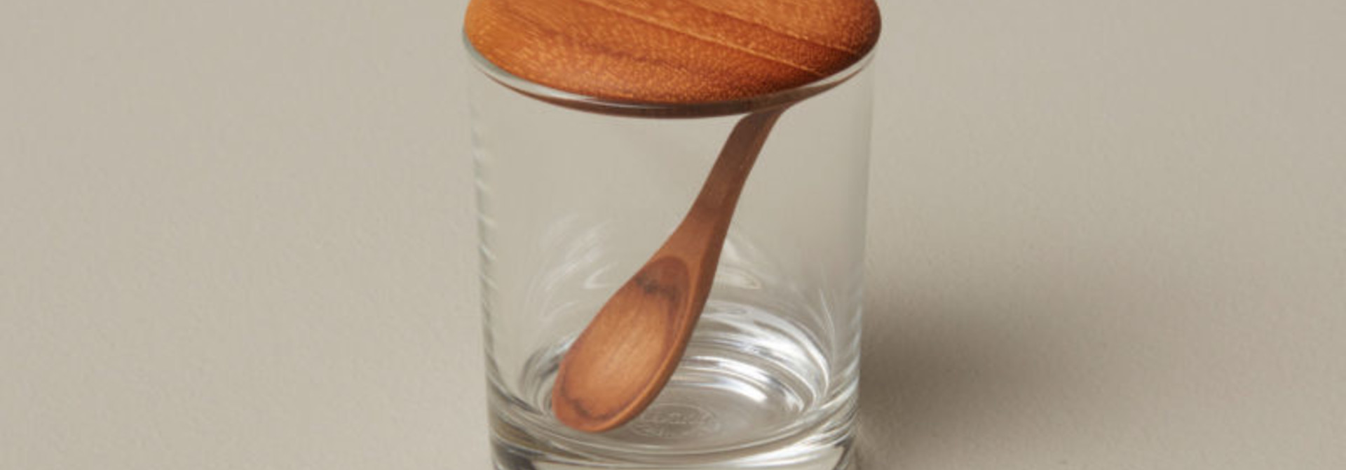 Glass Mini Cellar with Teak Lid & Spoon