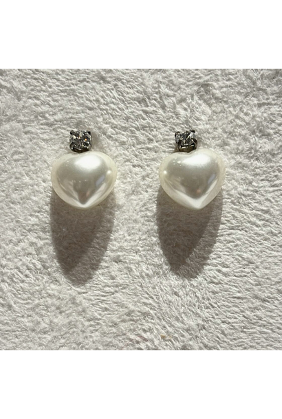 Earring - Pearl - Heart - Crystal - ERG304