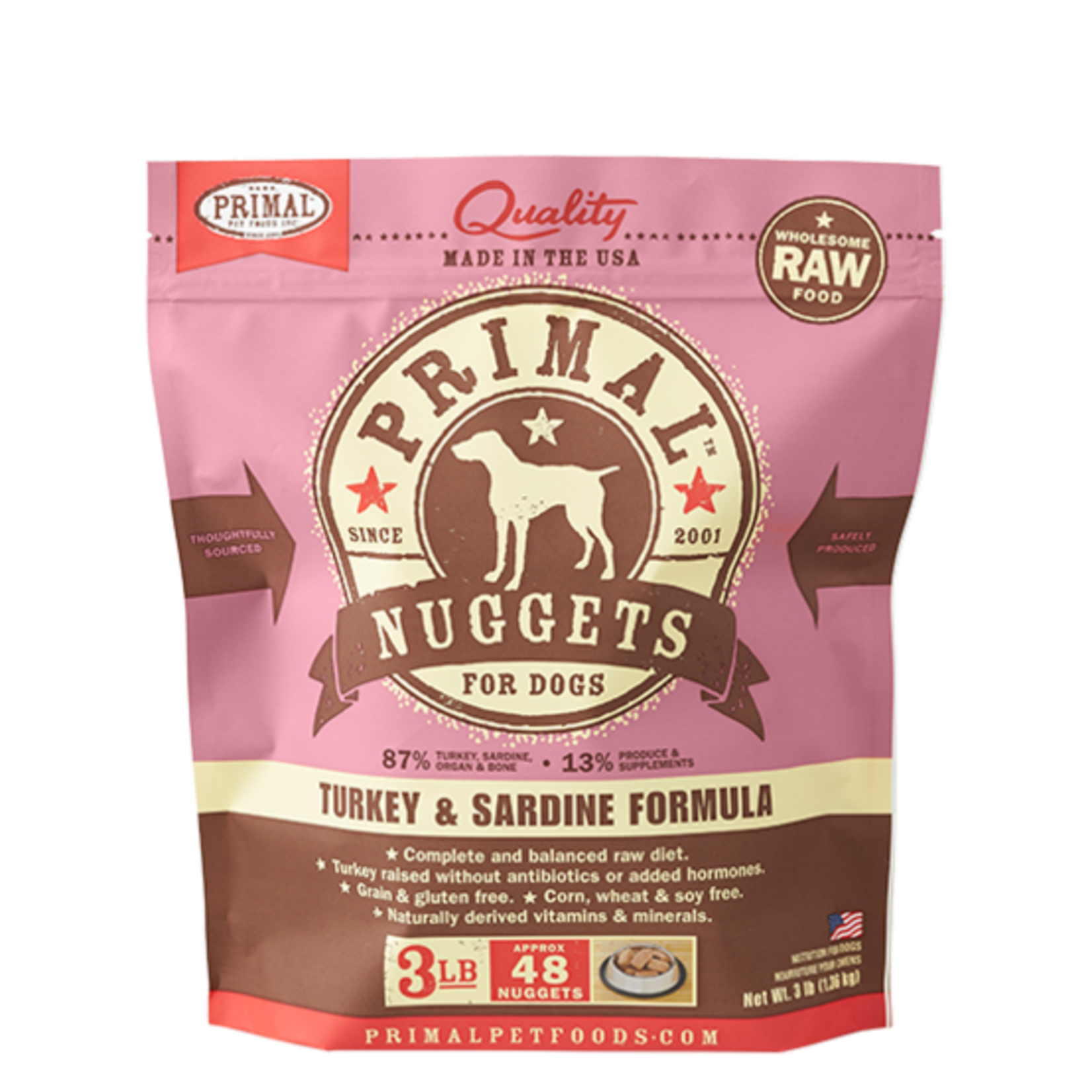 Primal Pet Foods Primal Dog Frozen Turkey & Sardine Nuggets 3#