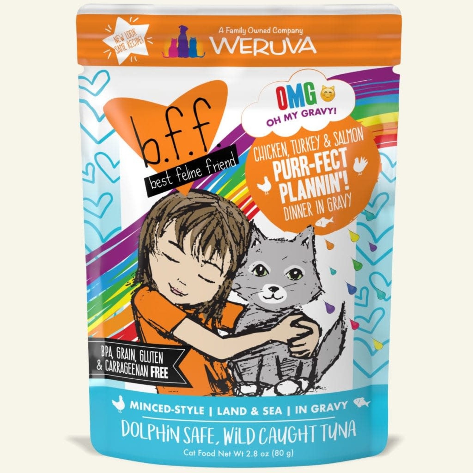 Weruva BFF OMG Cat Chicken Turkey & Salmon Purr-fect Plannin 2.8 OZ Pouch