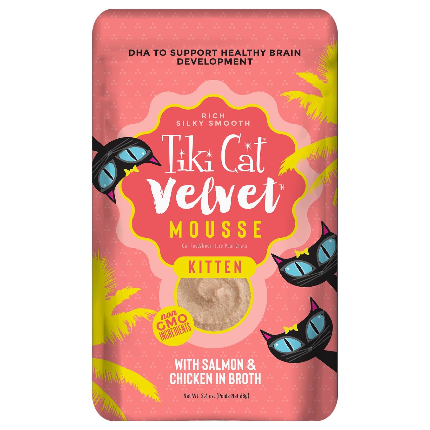 Tiki Pets Tiki Cat Velvet Mousse Salmon & Chicken in Broth Kitten 2.8 OZ Pouch