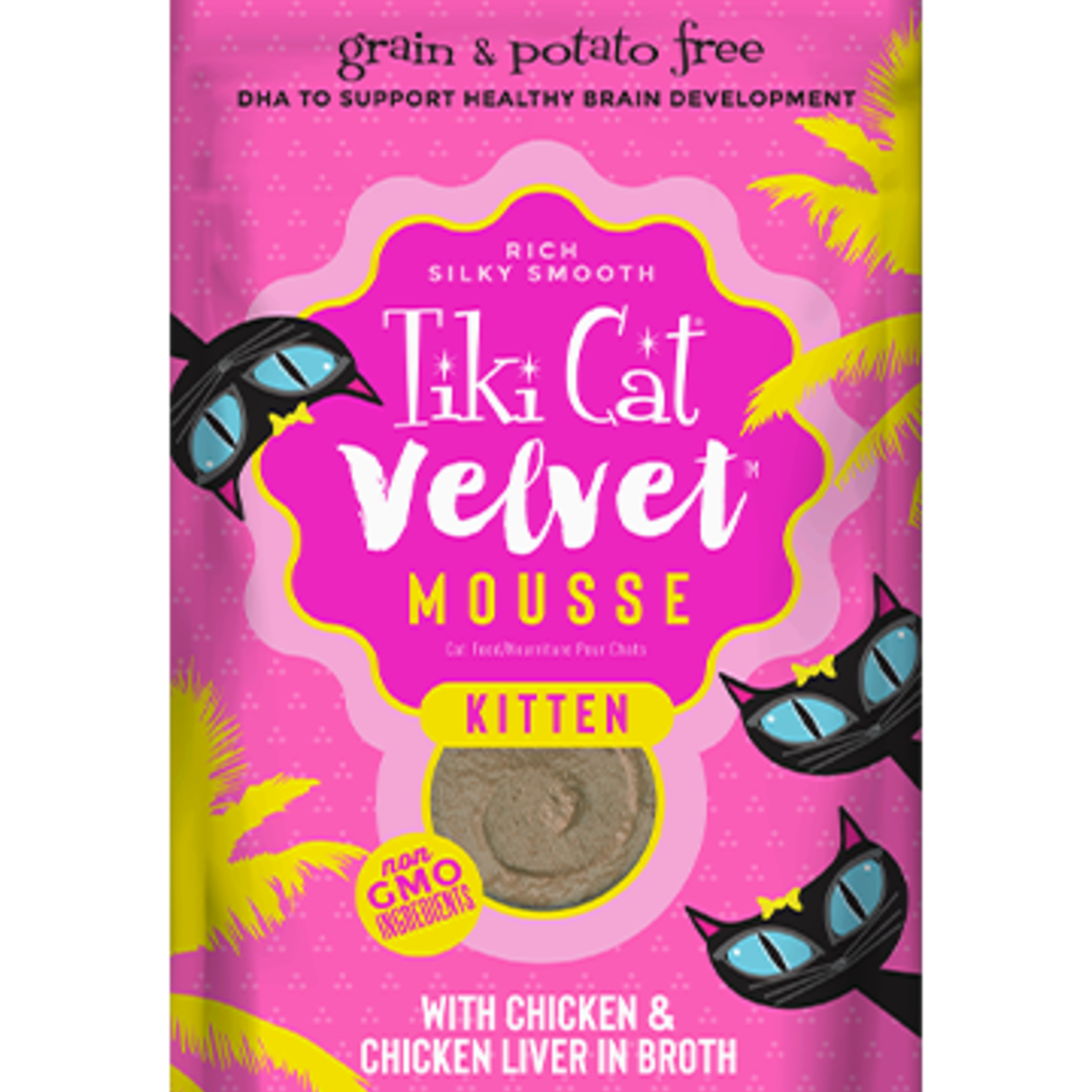 Tiki Pets Tiki Cat Velvet Mousse Chicken & Chicken Liver in Broth Kitten 2.8 OZ Pouch