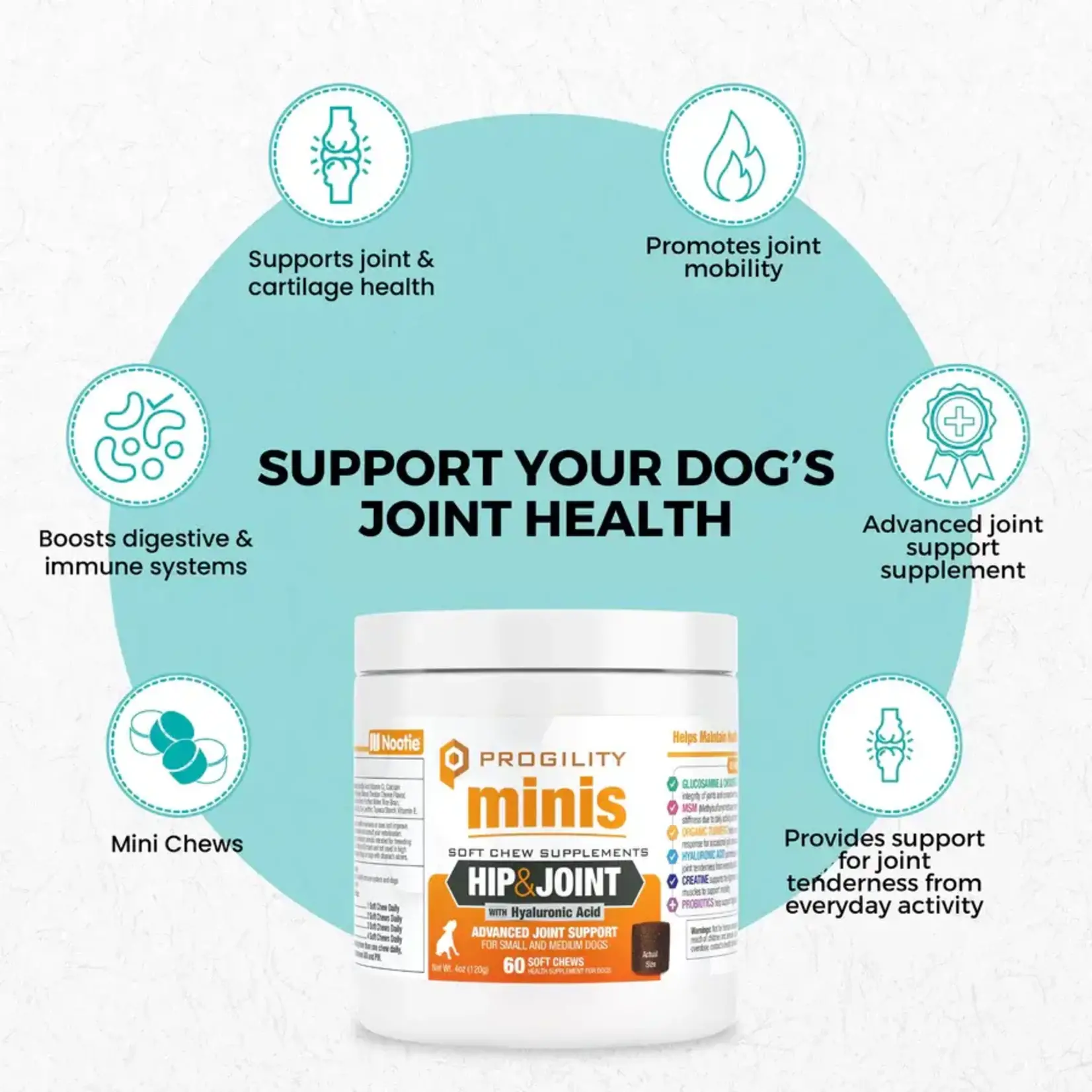 Nootie Nootie Progility Minis Hip & Joint Soft Chew Supplement for Small & Medium Dogs 60ct.
