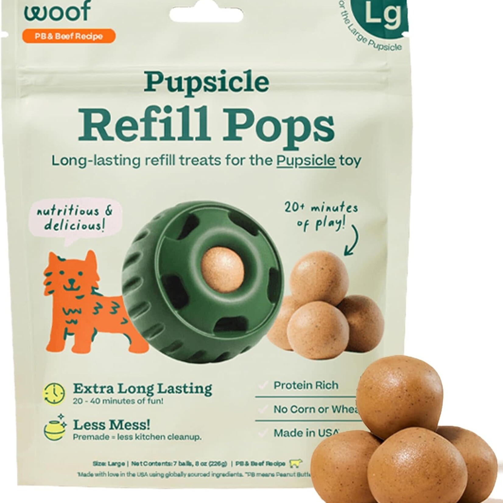 Woof Woof Pupsicle Refill Pops Beef & Peanut Butter Large 8oz