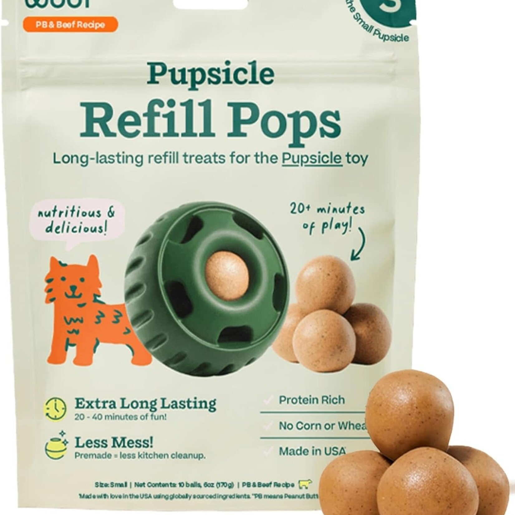 Woof Woof Pupsicle Refill Pops Beef & Peanut Butter Small 6oz