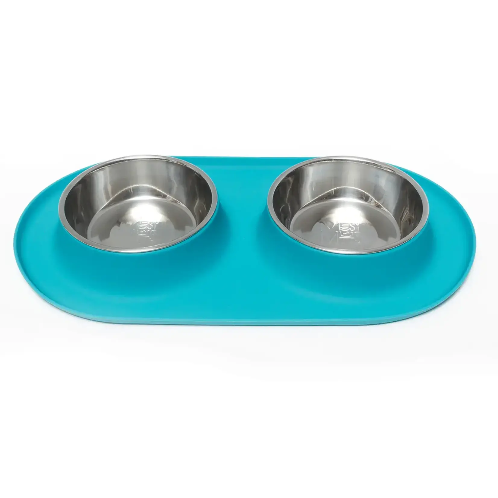Messy Mutts Messy Mutts Double Silicone Feeder with Stainless Steel Bowls, Medium 1.5 Cups Blue