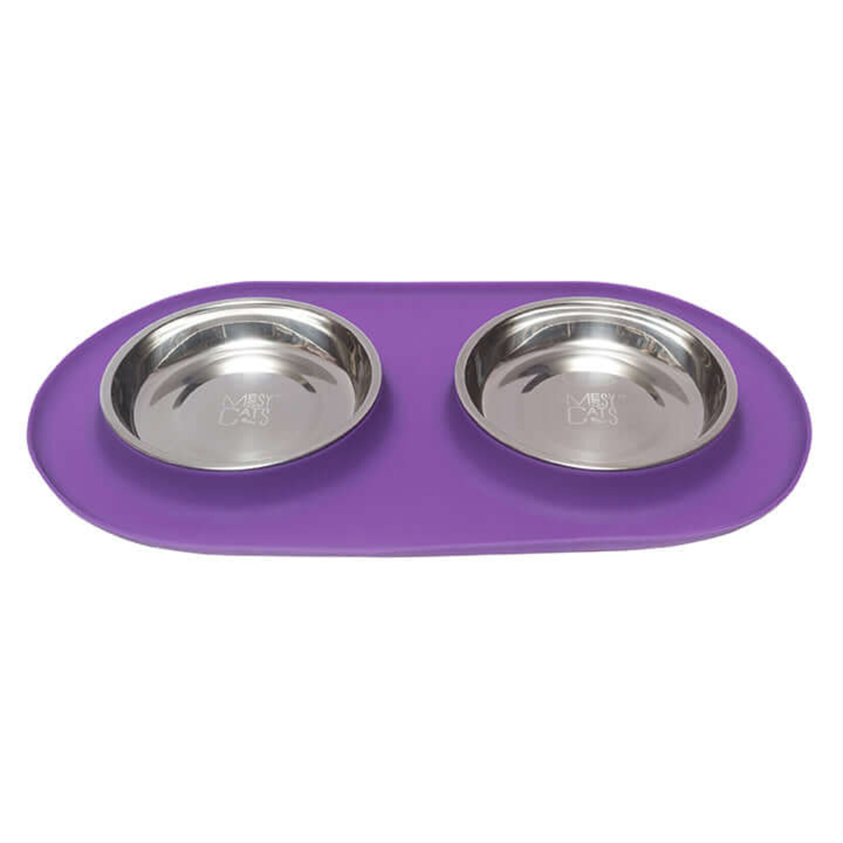 Messy Mutts Messy Cats Double Silicone Feeder with Stainless Steel Saucers Purple