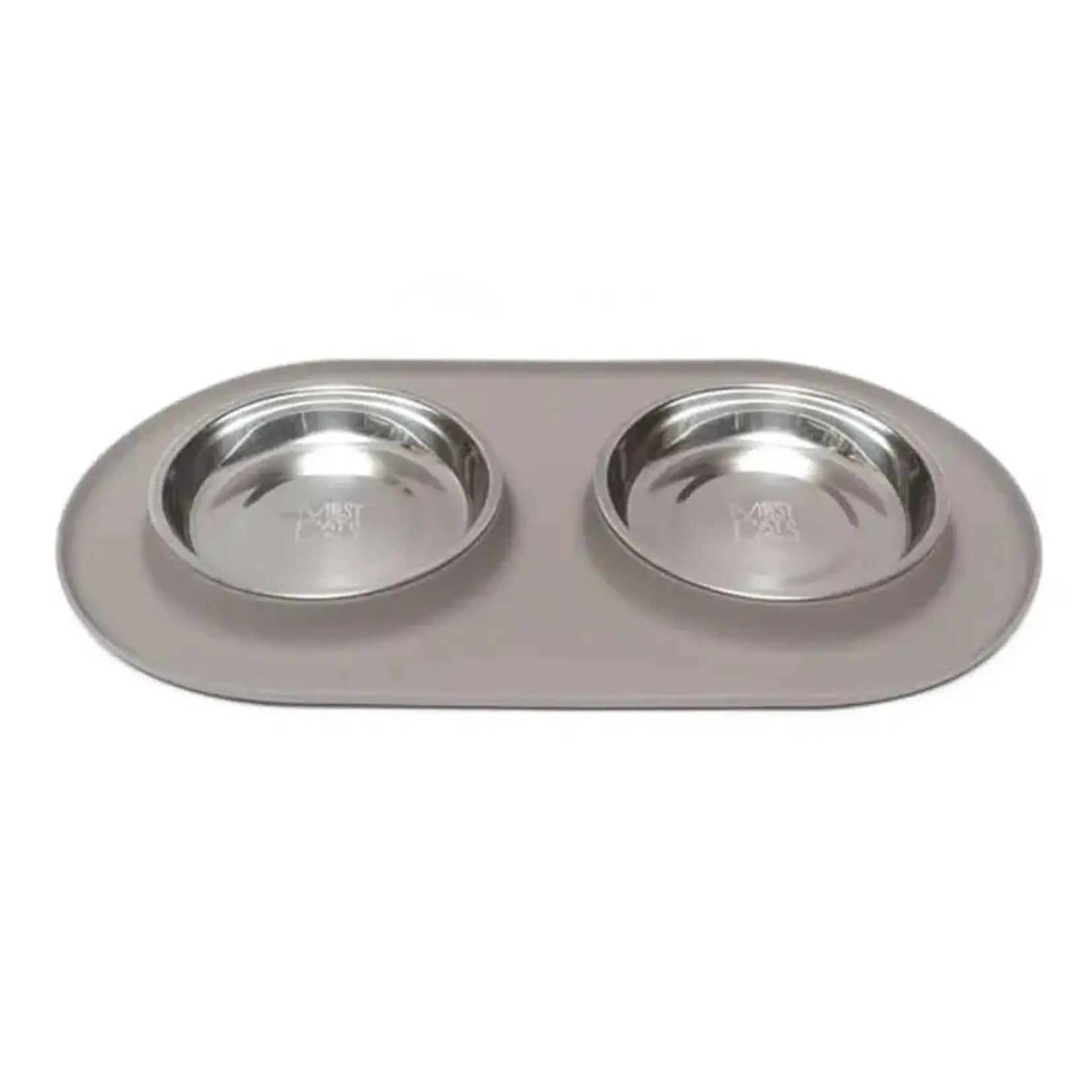 Messy Mutts Messy Cats Double Silicone Feeder with Stainless Steel Saucers Grey