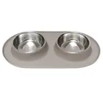 Messy Mutts Messy Mutts Double Silicone Feeder with Stainless Steel Bowls XL 6 cups Grey