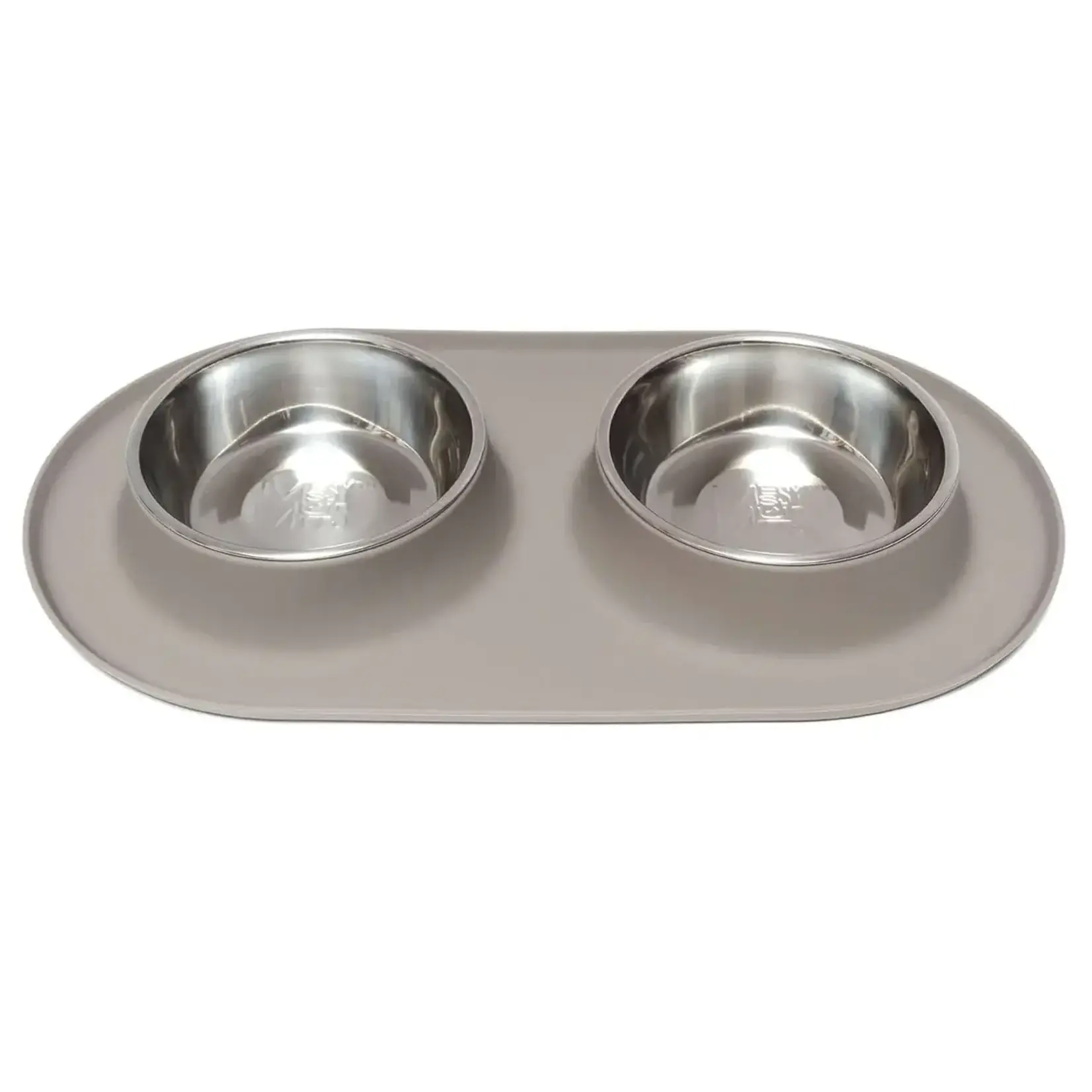 Messy Mutts Messy Mutts Double Silicone Feeder with Stainless Steel Bowls XL 6 cups Grey