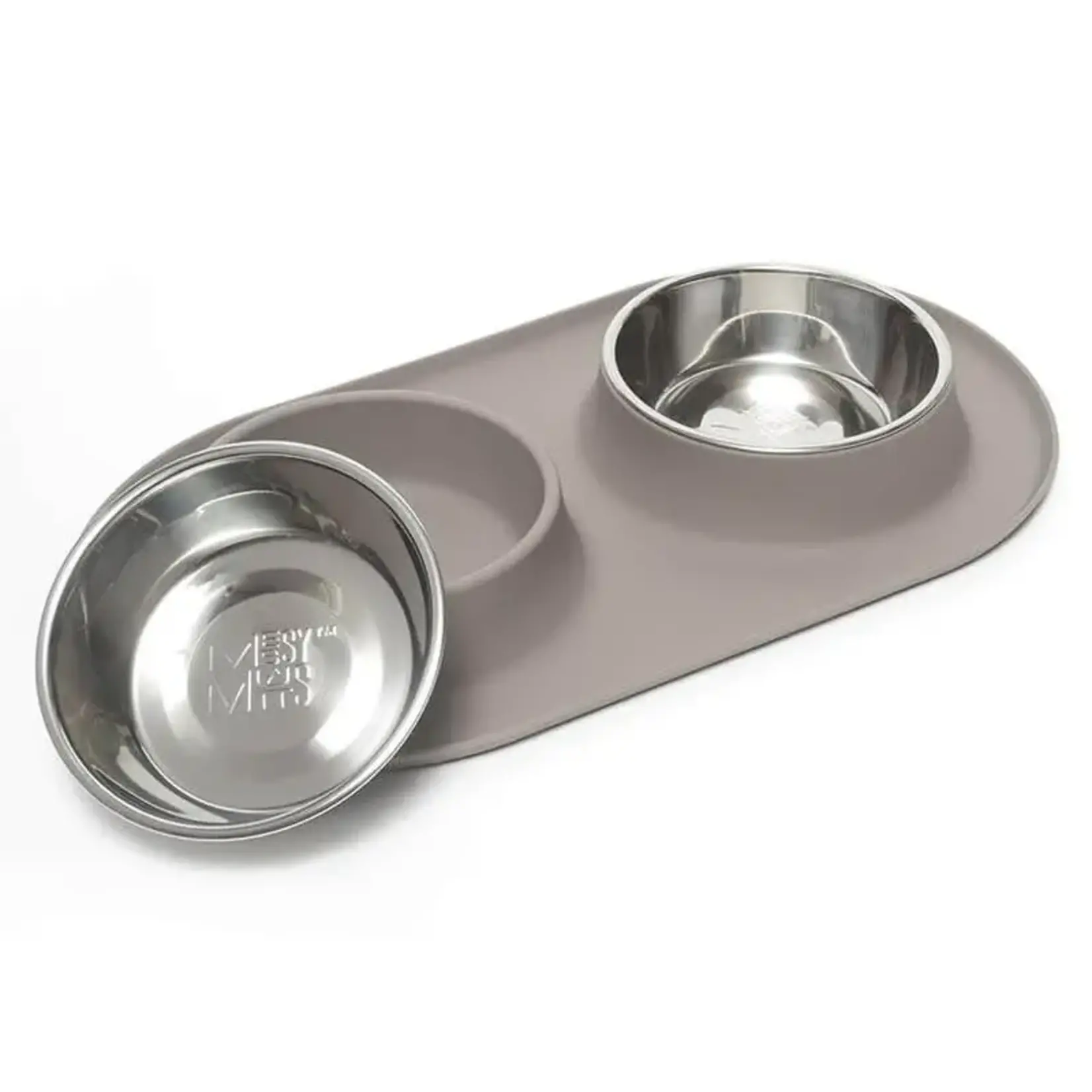 Messy Mutts Messy Mutts Double Silicone Feeder with Stainless Steel Bowls XL 6 cups Grey