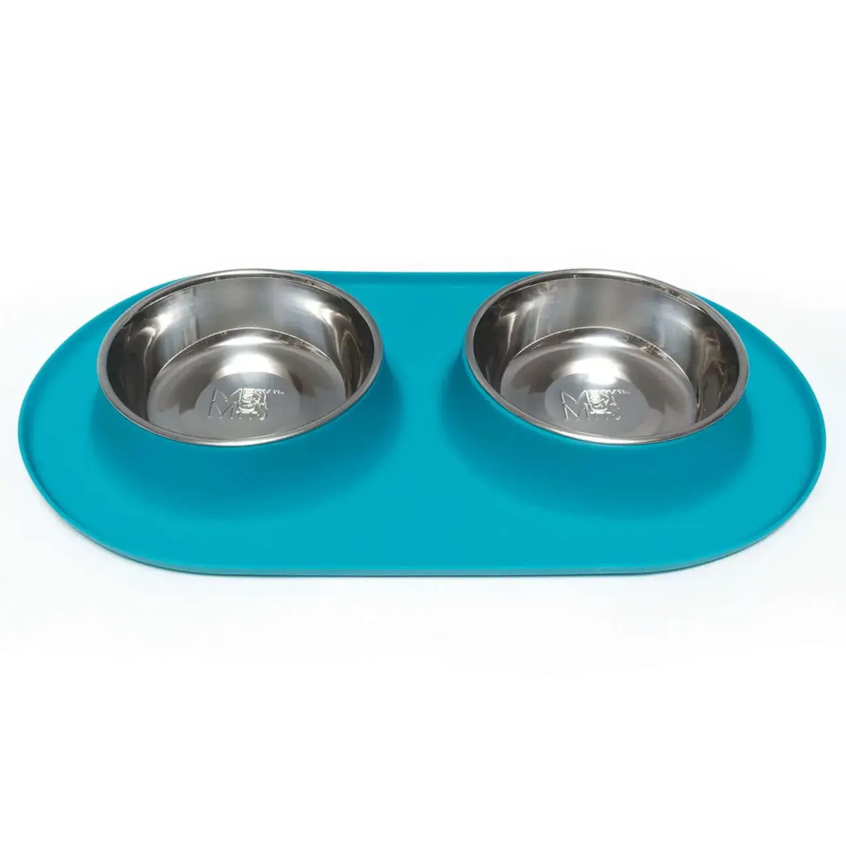 Messy Mutts Messy Mutts Double Silicone Feeder with Stainless Steel Bowls Large 3 Cups Blue
