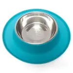 Messy Mutts Messy Mutts Single Silicone Feeder with Stainless Steel Bowl Medium 1.5 cups Blue