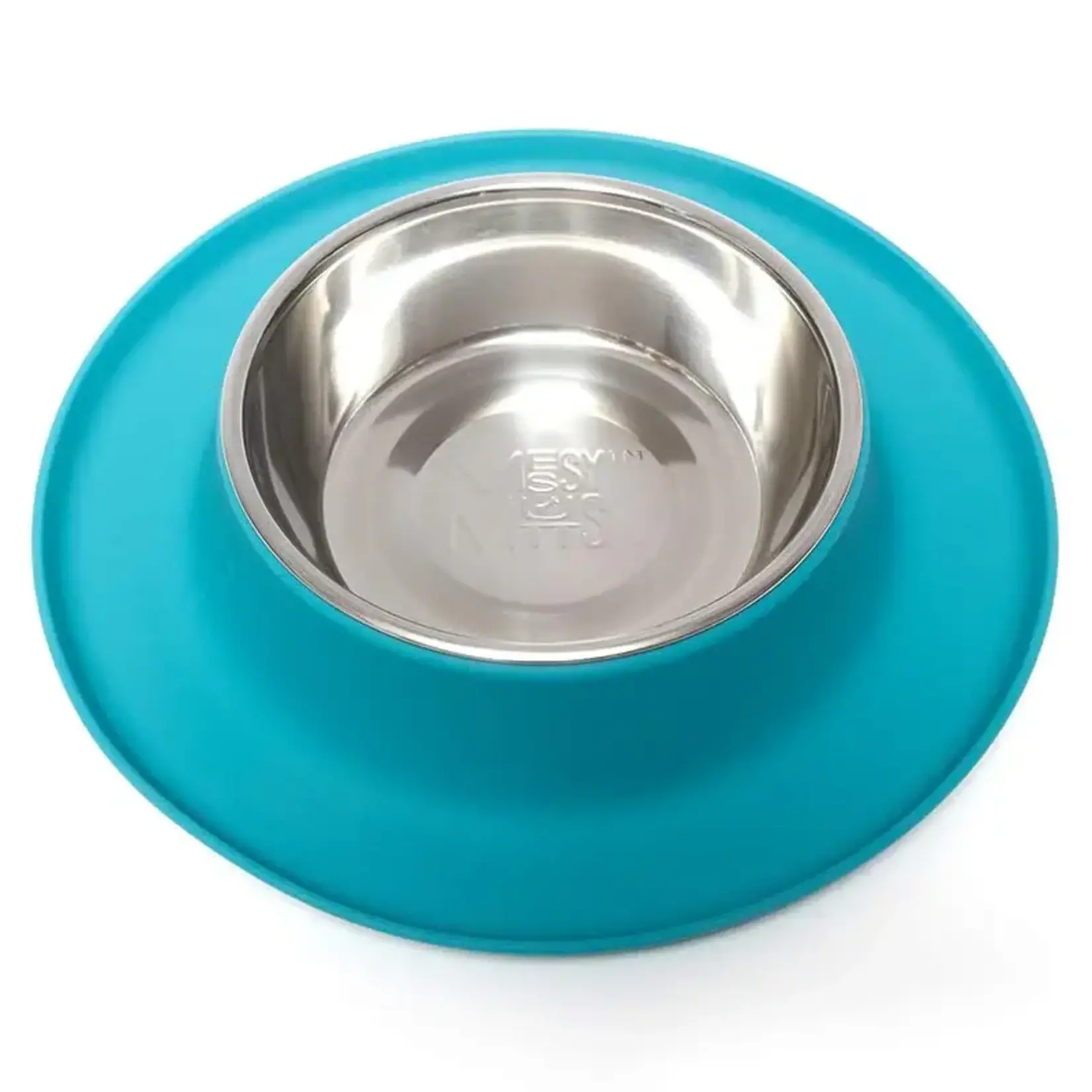 Messy Mutts Messy Mutts Single Silicone Feeder with Stainless Steel Bowl Medium 1.5 cups Blue