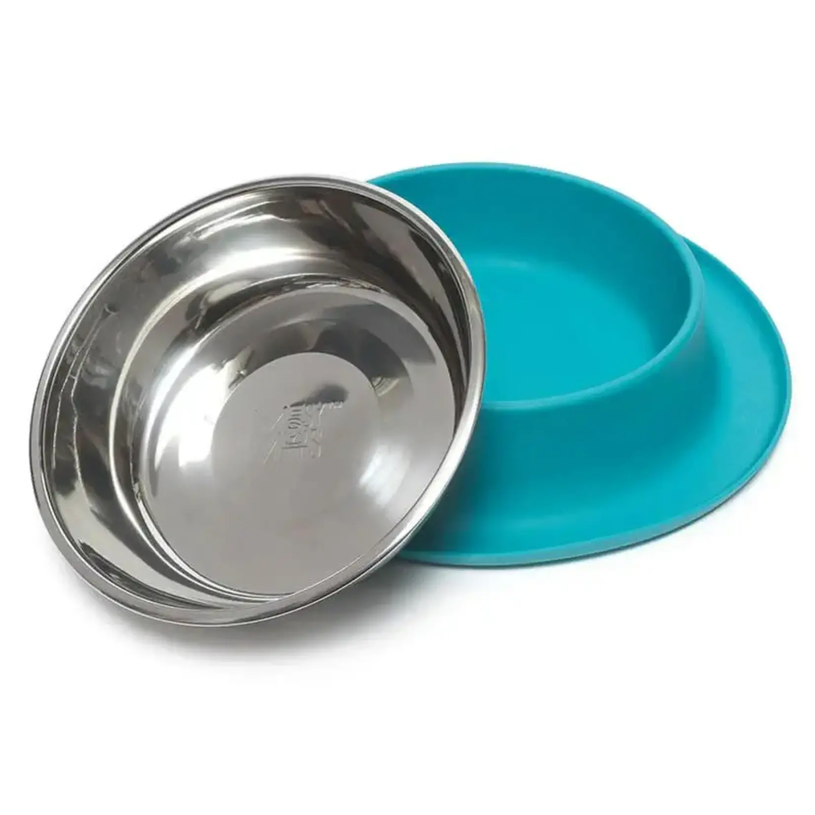 Messy Mutts Messy Mutts Single Silicone Feeder with Stainless Steel Bowl Medium 1.5 cups Blue