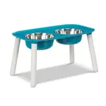 Messy Mutts Messy Mutts Elevated Double Feeder, Adjustable Height Blue