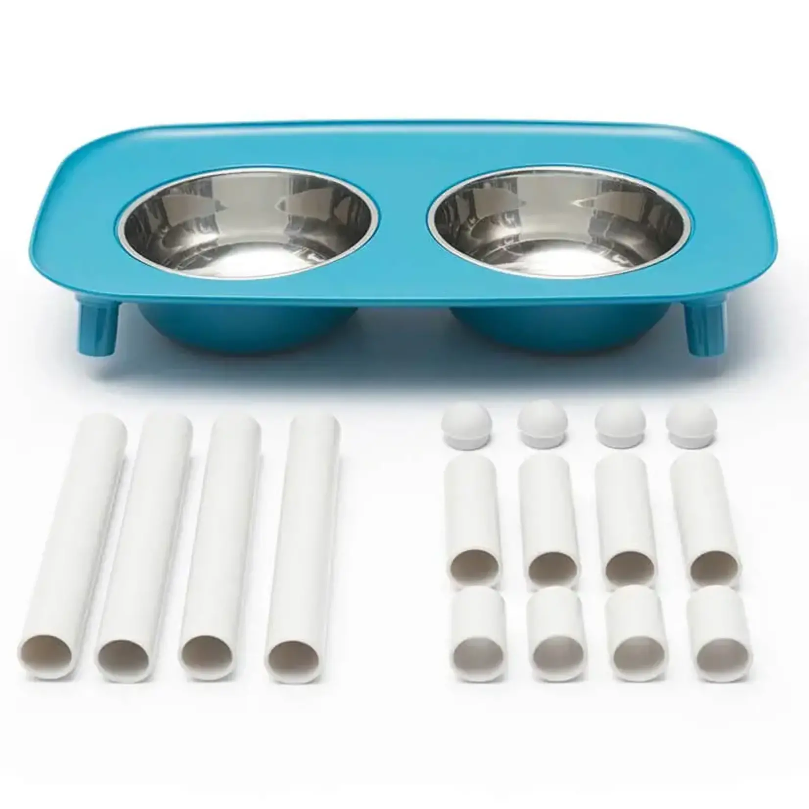 Messy Mutts Messy Mutts Elevated Double Feeder, Adjustable Height Blue