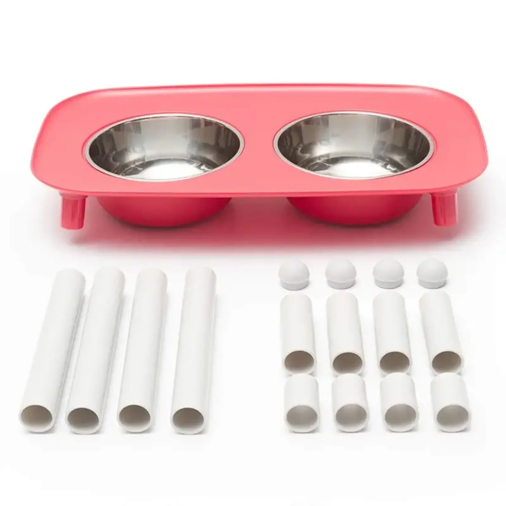 Messy Mutts Messy Mutts Elevated Double Feeder, Adjustable Height Red