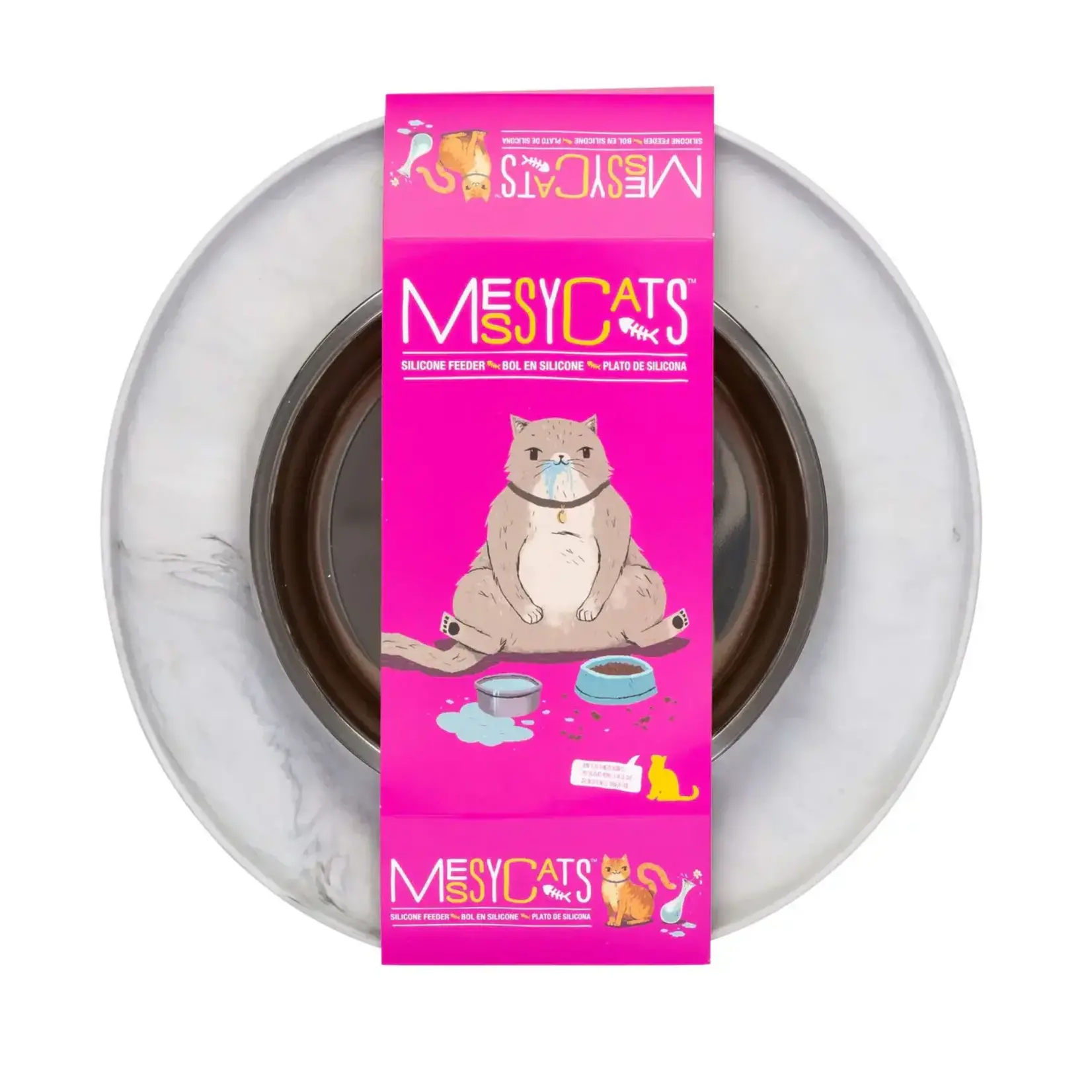 Messy Mutts Messy Cats Silicone Feeder with Stainless Steel Saucer Bowl Marble