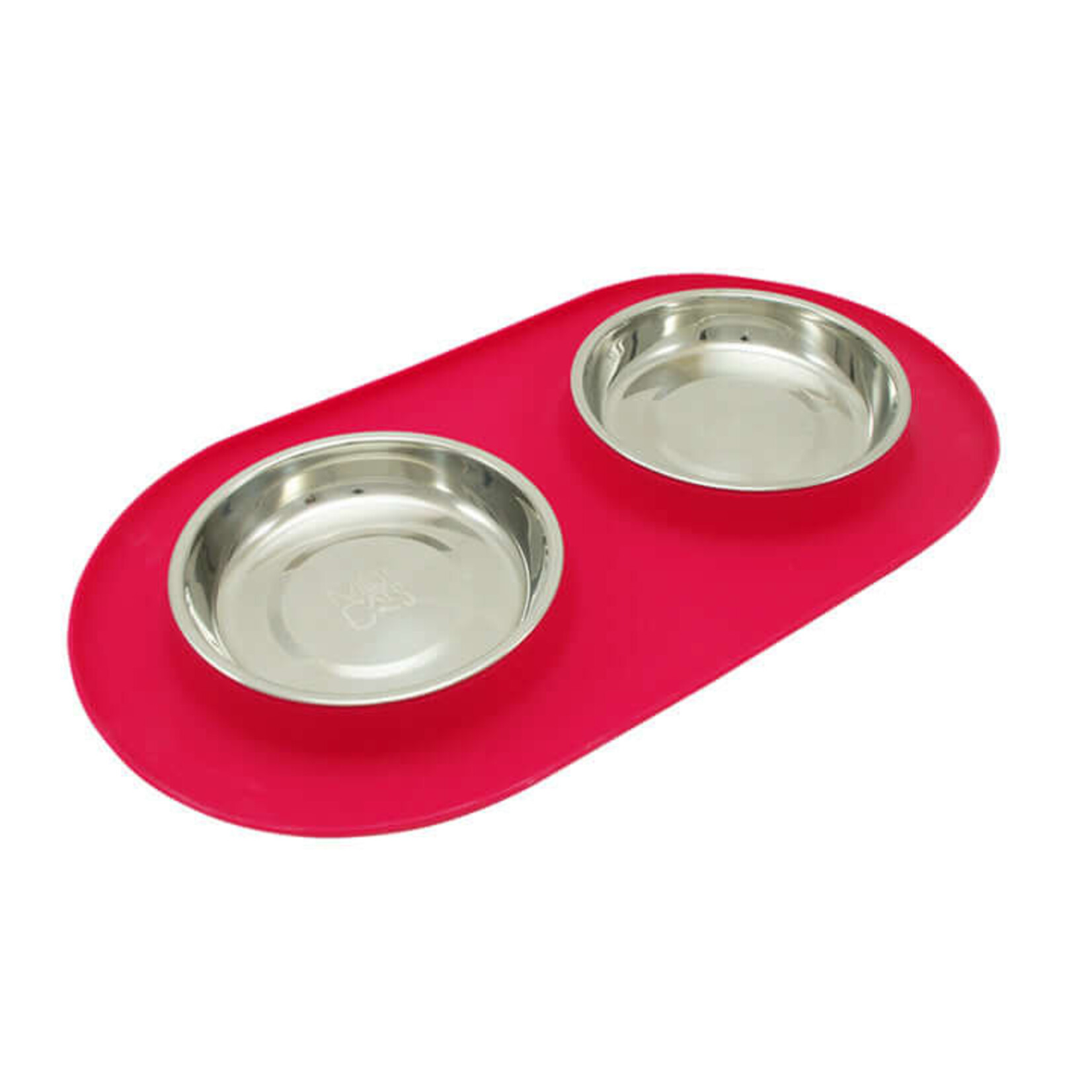 Messy Mutts Messy Cats Double Silicone Feeder with Stainless Steel Saucers Red