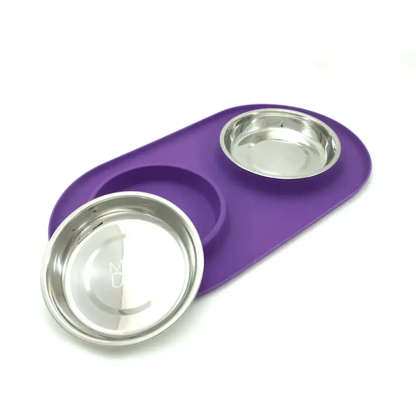 Messy Mutts Messy Cats Double Silicone Feeder with Stainless Steel Saucers Red