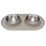 Messy Mutts Messy Mutts Double Silicone Feeder with Stainless Steel Bowls Medium 1.5 cups Grey