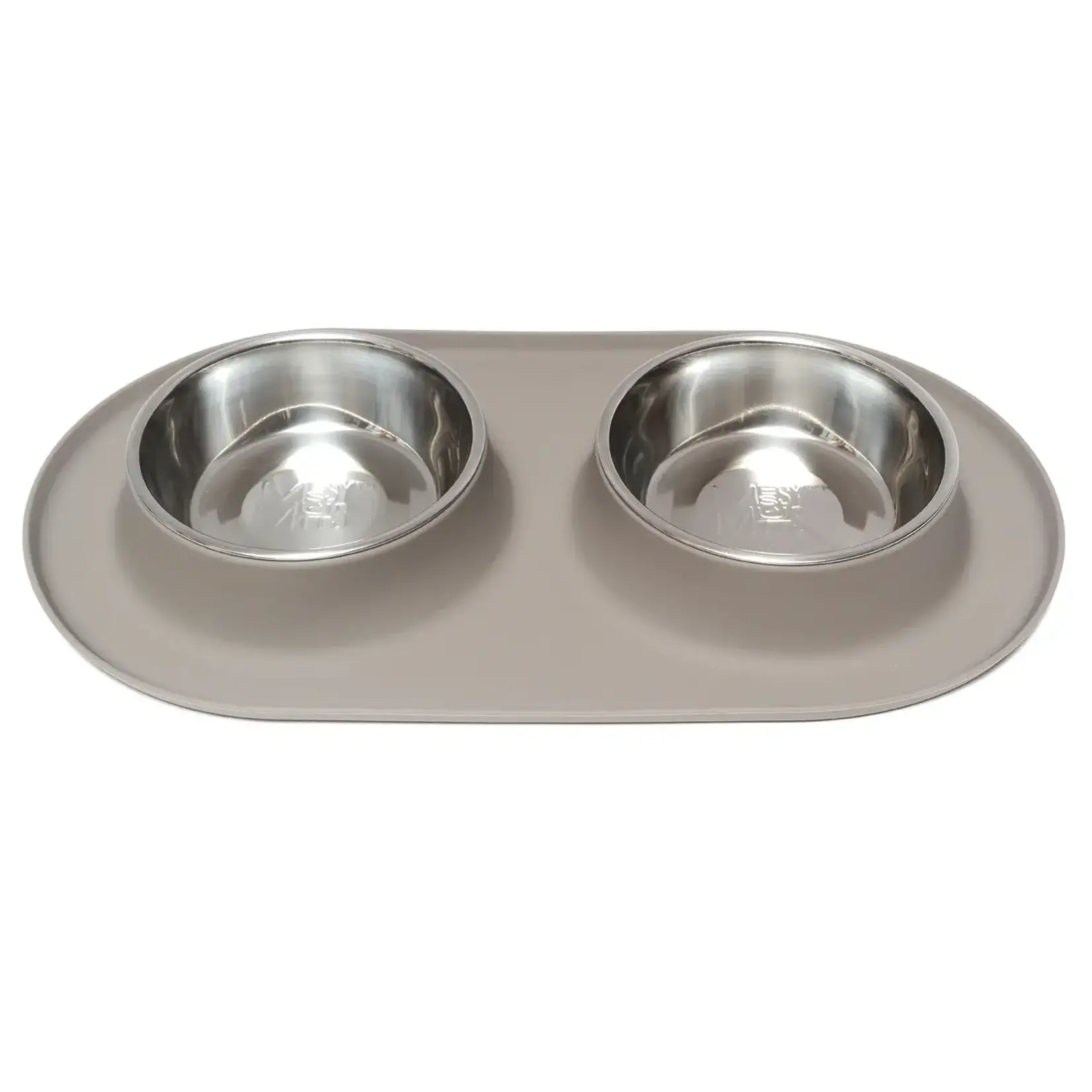 Messy Mutts Messy Mutts Double Silicone Feeder with Stainless Steel Bowls Medium 1.5 cups Grey