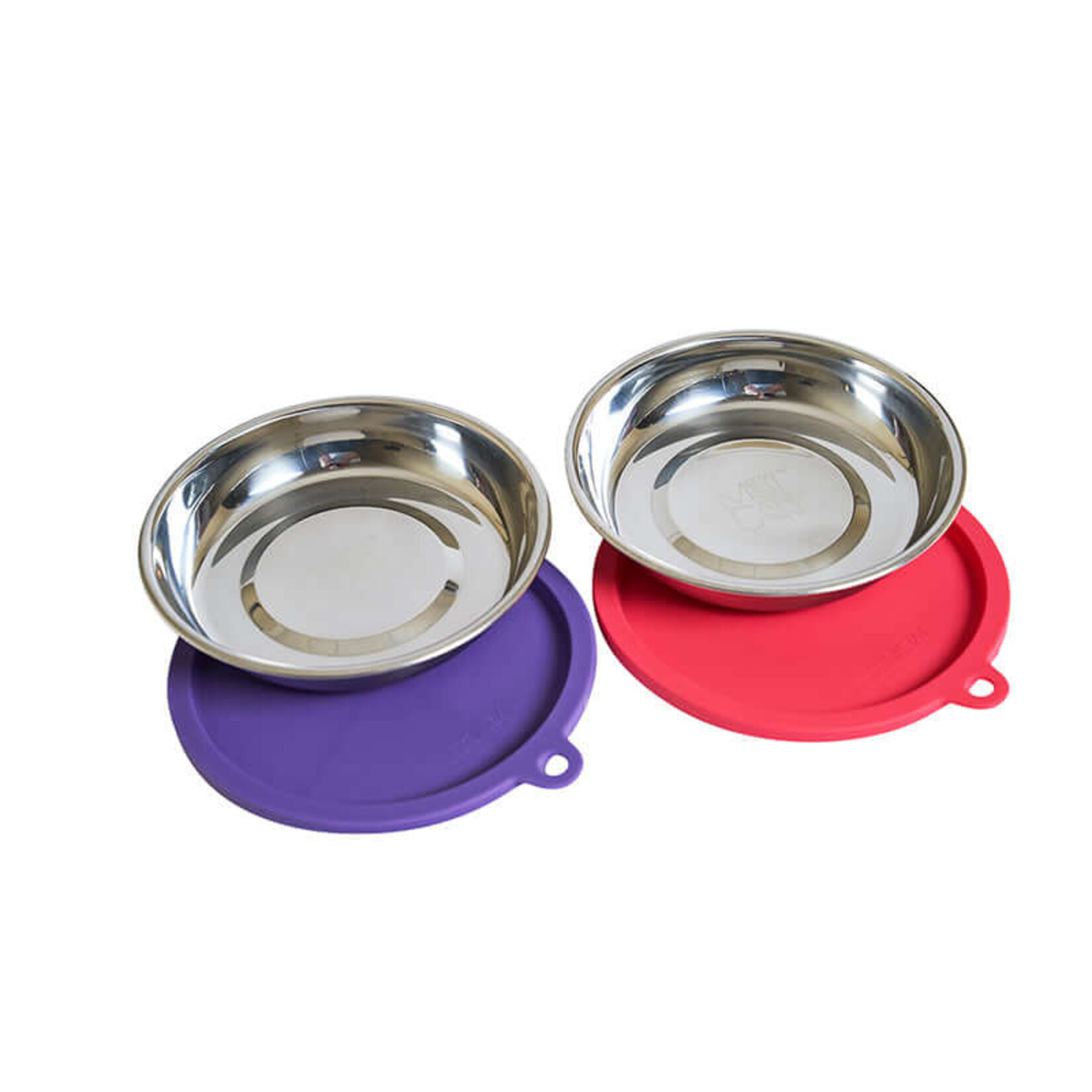 Messy Mutts Messy Cats Stainless Steel Saucer Bowls With Silicone Lids 2-Pack