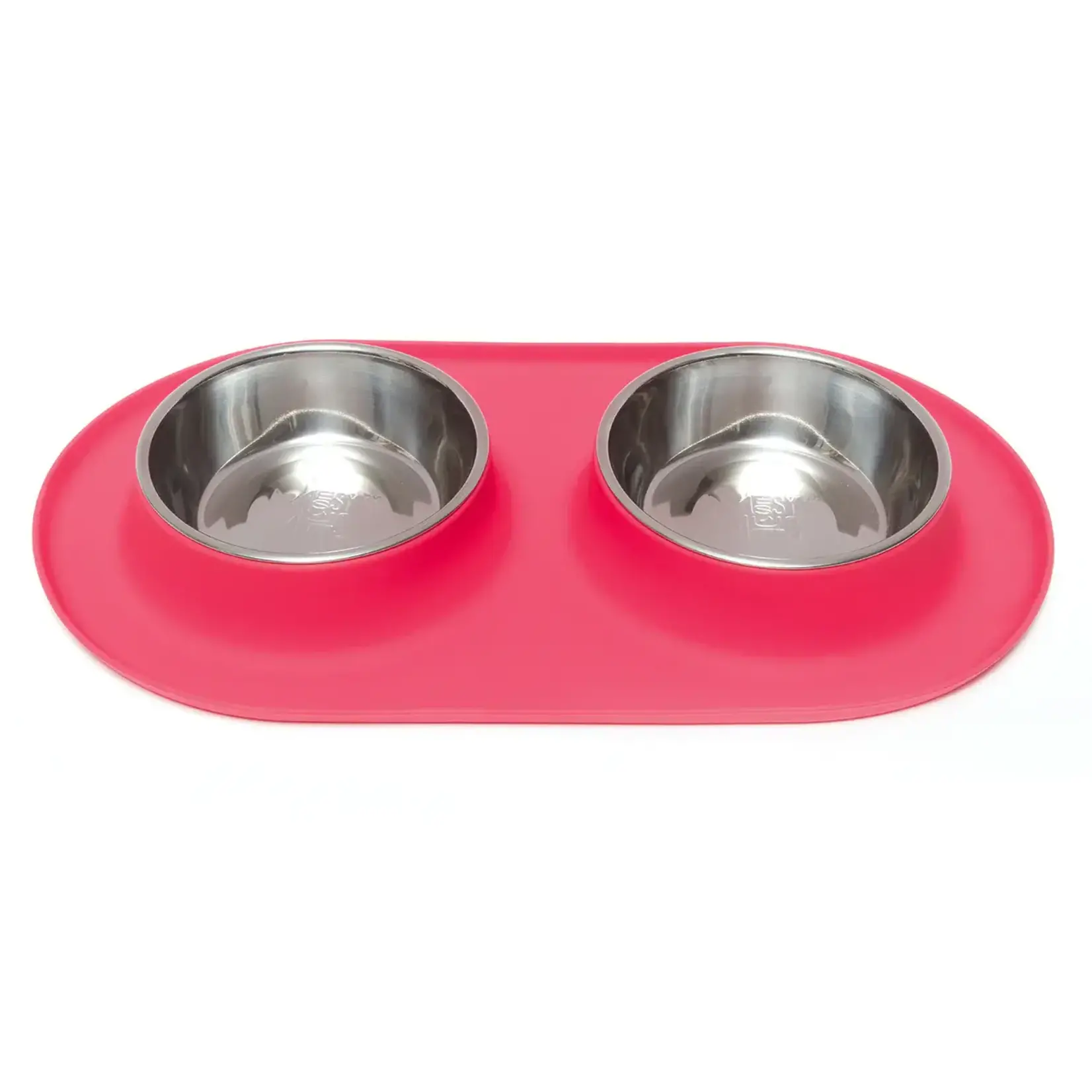 Messy Mutts Messy Mutts Double Silicone Feeder with Stainless Steel Bowls, Medium 1.5 Cups Red