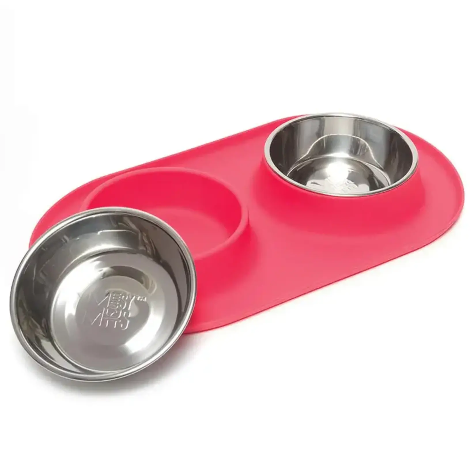 Messy Mutts Messy Mutts Double Silicone Feeder with Stainless Steel Bowls, Medium 1.5 Cups Red